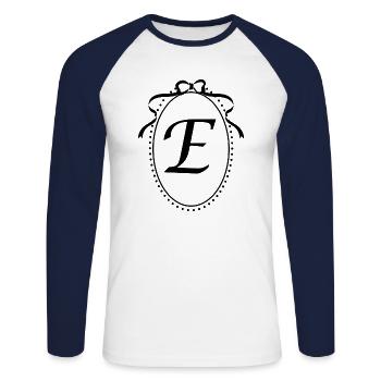 Vintage Letter E Ribbon - Gift Idea - Unisex Long Sleeve Baseball T-Shirt - white/navy - Front - Nik (191cm)
