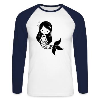 Meerjungfrau - Unisex Baseballshirt langarm - Weiß/Navy - Vorne - Nik (191cm)