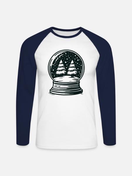 Snow Globe Winter Landscape - Unisex Long Sleeve Baseball T-Shirt - white/navy