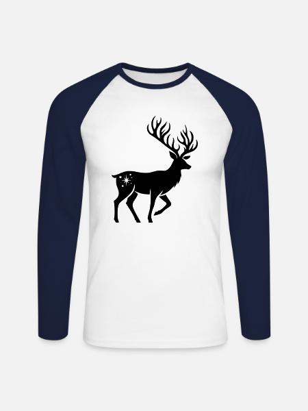 Deer silhouette Christmas - Unisex Long Sleeve Baseball T-Shirt - white/navy