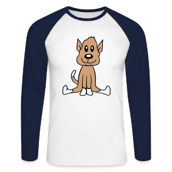 chien assis mignon petit chiot heureux animal de compagnie - T-shirt baseball manches longues Homme - blanc/marine - Devant - Nik (191cm)