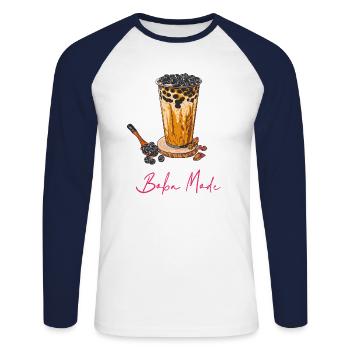 Bubble Tea // Illustration - Unisex Baseballshirt langarm - Weiß/Navy - Vorne - Nik (191cm)