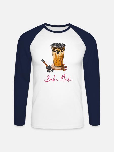 Bubble Tea // Illustration - Unisex Long Sleeve Baseball T-Shirt - white/navy
