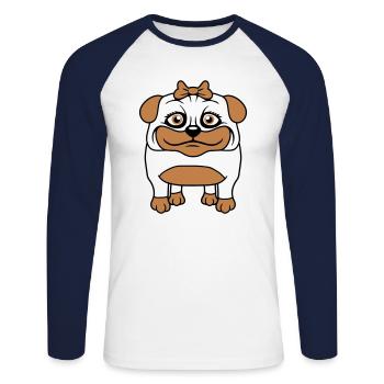 chien carlin fille jolie arc femme femme - T-shirt baseball manches longues Homme - blanc/marine - Devant - Nik (191cm)