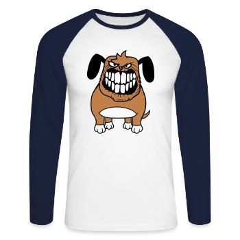 chien monstre méchant dangereux dents sourire sourire - T-shirt baseball manches longues Homme - blanc/marine - Devant - Nik (191cm)