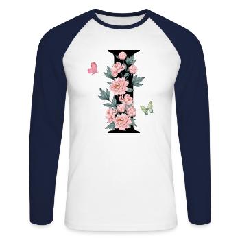 Letter i pink flowers - Unisex Long Sleeve Baseball T-Shirt - white/navy - Front - Nik (191cm)