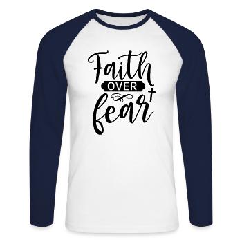 La croyance plutôt que la peur - T-shirt baseball manches longues Homme - blanc/marine - Devant - Nik (191cm)