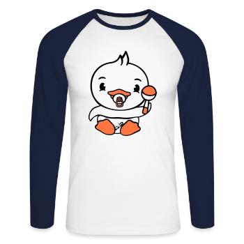 Canard Bébé Enfant Hochet Couche Mignon Sucette - T-shirt baseball manches longues Homme - blanc/marine - Devant - Nik (191cm)