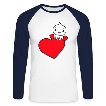 Canard Assis Sur Un Grand Coeur La Saint-Valentin Amour Doux - T-shirt baseball manches longues Homme - blanc/marine - Devant - Nik (191cm)