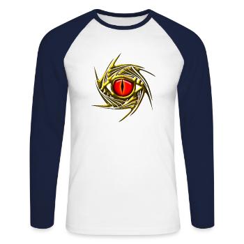 Drachenauge, Dragon Eye, Tattoo Style, Drache Auge - Unisex Baseballshirt langarm - Weiß/Navy - Vorne - Nik (191cm)