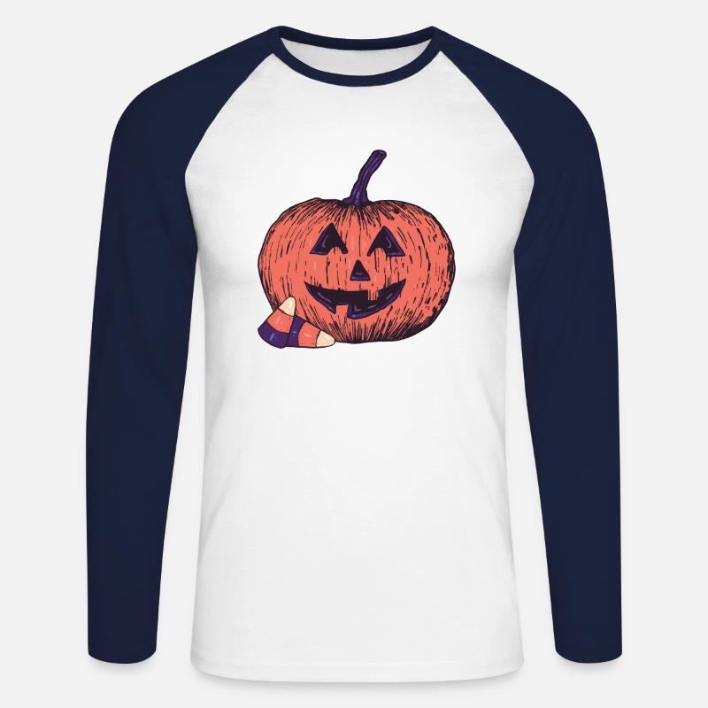 Kürbis mit Candy (Dunkel) - Unisex Baseballshirt langarm - Weiß/Navy