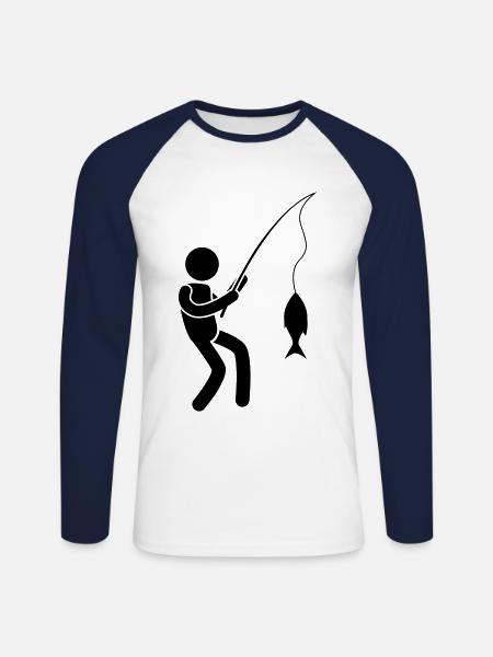 Fisherman Fishing Man Fishing - Unisex Long Sleeve Baseball T-Shirt - white/navy