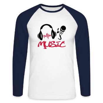 music_49 - Unisex Long Sleeve Baseball T-Shirt - white/navy - Front - Nik (191cm)