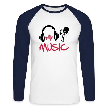 music_27 - Unisex Long Sleeve Baseball T-Shirt - white/navy - Front - Nik (191cm)