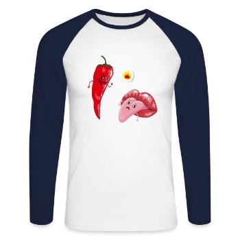 Chili & Zunge - Unisex Baseballshirt langarm - Weiß/Navy - Vorne - Nik (191cm)