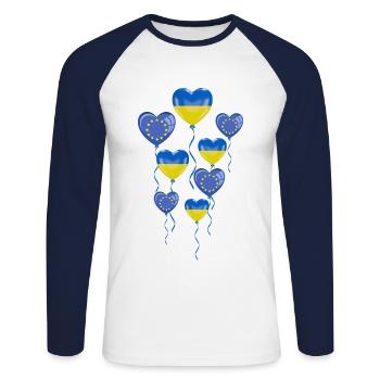 EU shows solidarity and heart for Ukraine - Unisex Long Sleeve Baseball T-Shirt - white/navy - Front - Nik (191cm)