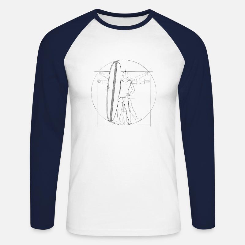 Vitruvian human surfer with surfboard - Unisex Long Sleeve Baseball T-Shirt - white/navy