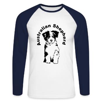 Australian Shepherd puppy - Unisex Long Sleeve Baseball T-Shirt - white/navy - Front - Nik (191cm)