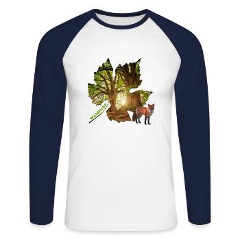 wald 48 mit fuchs - Unisex Baseballshirt langarm - Weiß/Navy - Vorne - Nik (191cm)