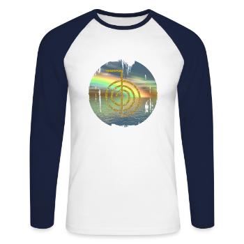 cho ku rei gold before rainbow - Unisex Long Sleeve Baseball T-Shirt - white/navy - Front - Nik (191cm)