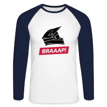 braaap! Dirt Bike Motocross Eat my dust - Unisex Baseballshirt langarm - Weiß/Navy - Vorne - Nik (191cm)