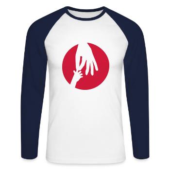 hand reach - Unisex Long Sleeve Baseball T-Shirt - white/navy - Front - Nik (191cm)