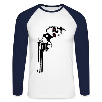 357 gun pistol revolver skull death head - Unisex Long Sleeve Baseball T-Shirt - white/navy - Front - Nik (191cm)