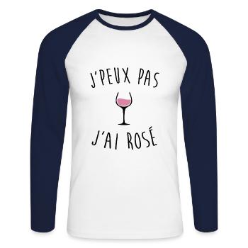 J'peux pas j'ai rosé - T-shirt baseball manches longues Homme - blanc/marine - Devant - Nik (191cm)