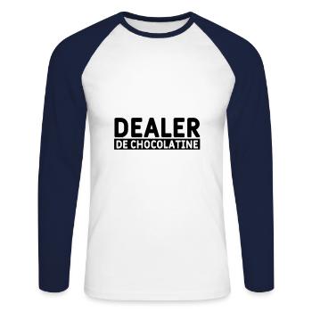 Dealer de chocolatine - T-shirt baseball manches longues Homme - blanc/marine - Devant - Nik (191cm)