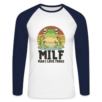 Grenouille - T-shirt baseball manches longues Homme - blanc/marine - Devant - Nik (191cm)