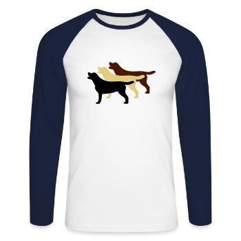 3 Labrador Farben - Unisex Baseballshirt langarm - Weiß/Navy - Vorne - Nik (191cm)