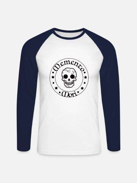 Memento Mori skull - Unisex Long Sleeve Baseball T-Shirt - white/navy