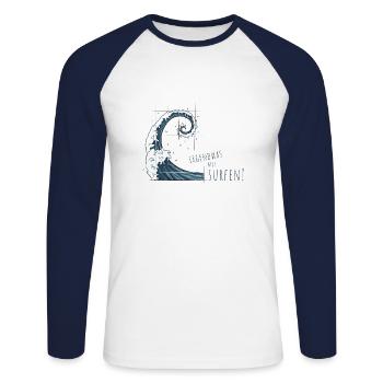Irgendwas mit Surfen! Perfekte Fibonacci Welle - Unisex Baseballshirt langarm - Weiß/Navy - Vorne - Nik (191cm)