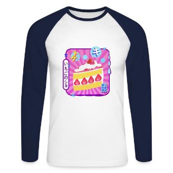 Strawberry Cake Vintage Japan Kanji - Unisex Long Sleeve Baseball T-Shirt - white/navy - Front - Nik (191cm)