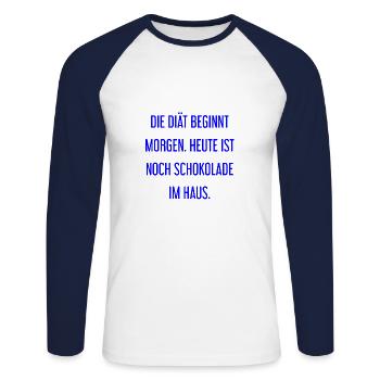 Die Diät beginnt morgen - Schokolade im Haus! - Unisex Baseballshirt langarm - Weiß/Navy - Vorne - Nik (191cm)