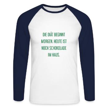 Die Diät beginnt morgen - Schokolade im Haus! - Unisex Baseballshirt langarm - Weiß/Navy - Vorne - Nik (191cm)