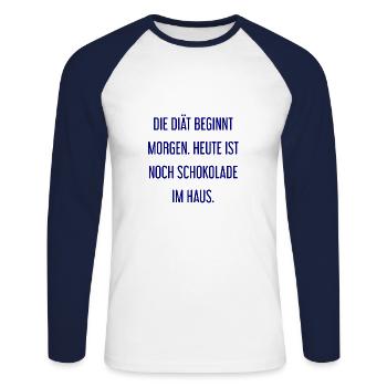 Die Diät beginnt morgen - Schokolade im Haus! - Unisex Baseballshirt langarm - Weiß/Navy - Vorne - Nik (191cm)