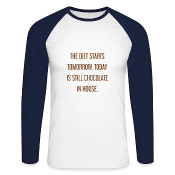 Die Diät beginnt morgen - Schokolade im Haus! - Unisex Baseballshirt langarm - Weiß/Navy - Vorne - Nik (191cm)