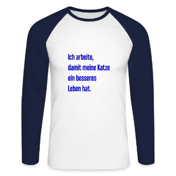Für ein besseres Katzenleben arbeite ich! - Unisex Baseballshirt langarm - Weiß/Navy - Vorne - Nik (191cm)