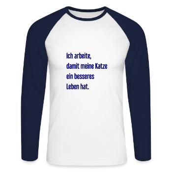 Für ein besseres Katzenleben arbeite ich! - Unisex Baseballshirt langarm - Weiß/Navy - Vorne - Nik (191cm)