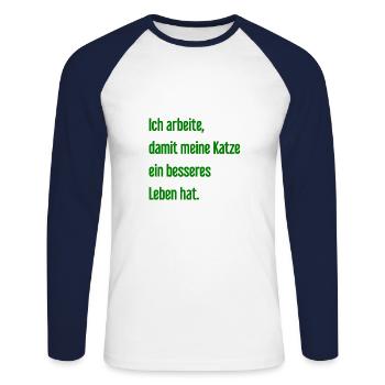 Für ein besseres Katzenleben arbeite ich! - Unisex Baseballshirt langarm - Weiß/Navy - Vorne - Nik (191cm)