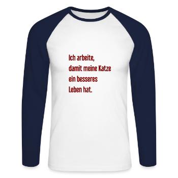 Für ein besseres Katzenleben arbeite ich! - Unisex Baseballshirt langarm - Weiß/Navy - Vorne - Nik (191cm)