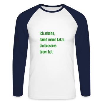 Für ein besseres Katzenleben arbeite ich! - Unisex Baseballshirt langarm - Weiß/Navy - Vorne - Nik (191cm)