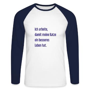 Für ein besseres Katzenleben arbeite ich! - Unisex Baseballshirt langarm - Weiß/Navy - Vorne - Nik (191cm)