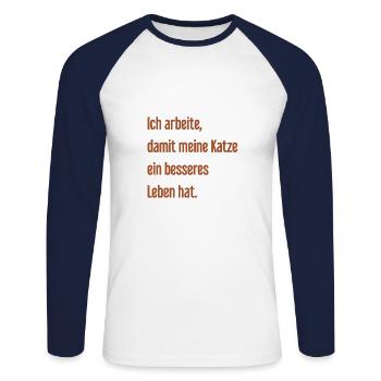 Für ein besseres Katzenleben arbeite ich! - Unisex Baseballshirt langarm - Weiß/Navy - Vorne - Nik (191cm)