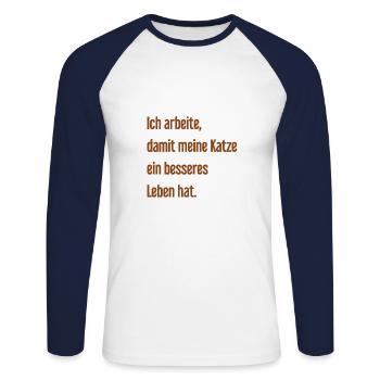 Für ein besseres Katzenleben arbeite ich! - Unisex Baseballshirt langarm - Weiß/Navy - Vorne - Nik (191cm)