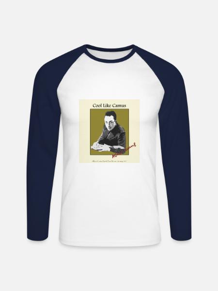 Wees cool zoals Albert Camus! - Mannen baseballshirt lange mouw - wit/navy