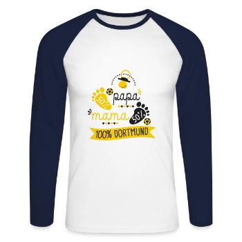 Geburt Fan des Fußballvereins Dortmund - Unisex Baseballshirt langarm - Weiß/Navy - Vorne - Nik (191cm)