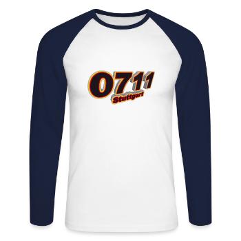 0711 Stuttgart - Unisex Long Sleeve Baseball T-Shirt - white/navy - Front - Nik (191cm)