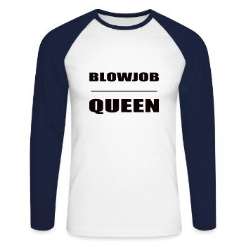 Blowjob Queen - Unisex Long Sleeve Baseball T-Shirt - white/navy - Front - Nik (191cm)